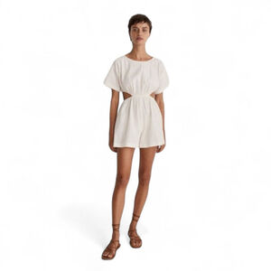 Madewell Seersucker Side Cutout Coverup Short Sleeve Beach Romper Women's M NWT